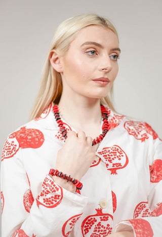 Jagged Ceramics Bracelet in Red Black