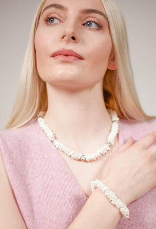 Snail Beaded Ceramics Necklace in White