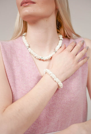 Snail Beaded Ceramics Bracelet in White