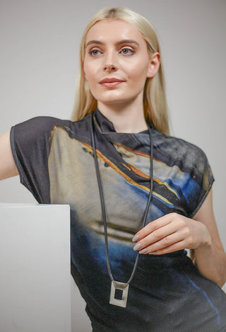 Rubber Necklace with Brass Pendant in Silver-Coloured