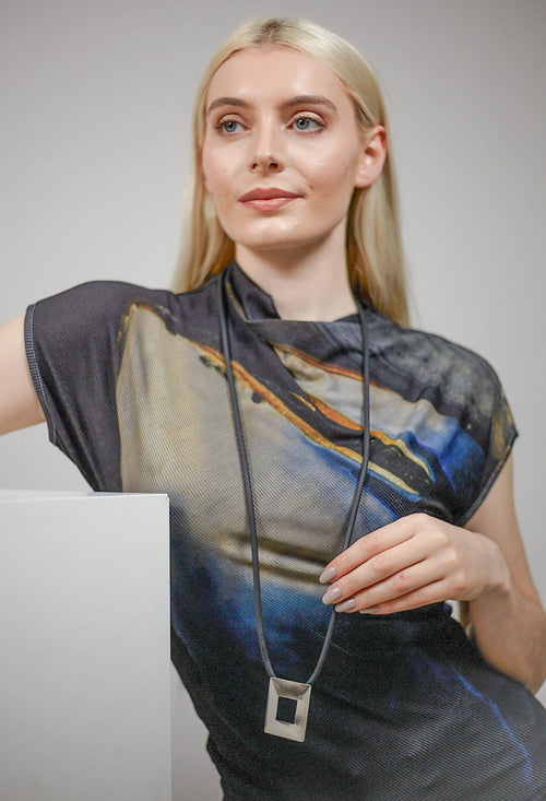 Rubber Necklace with Brass Pendant in Silver-Coloured