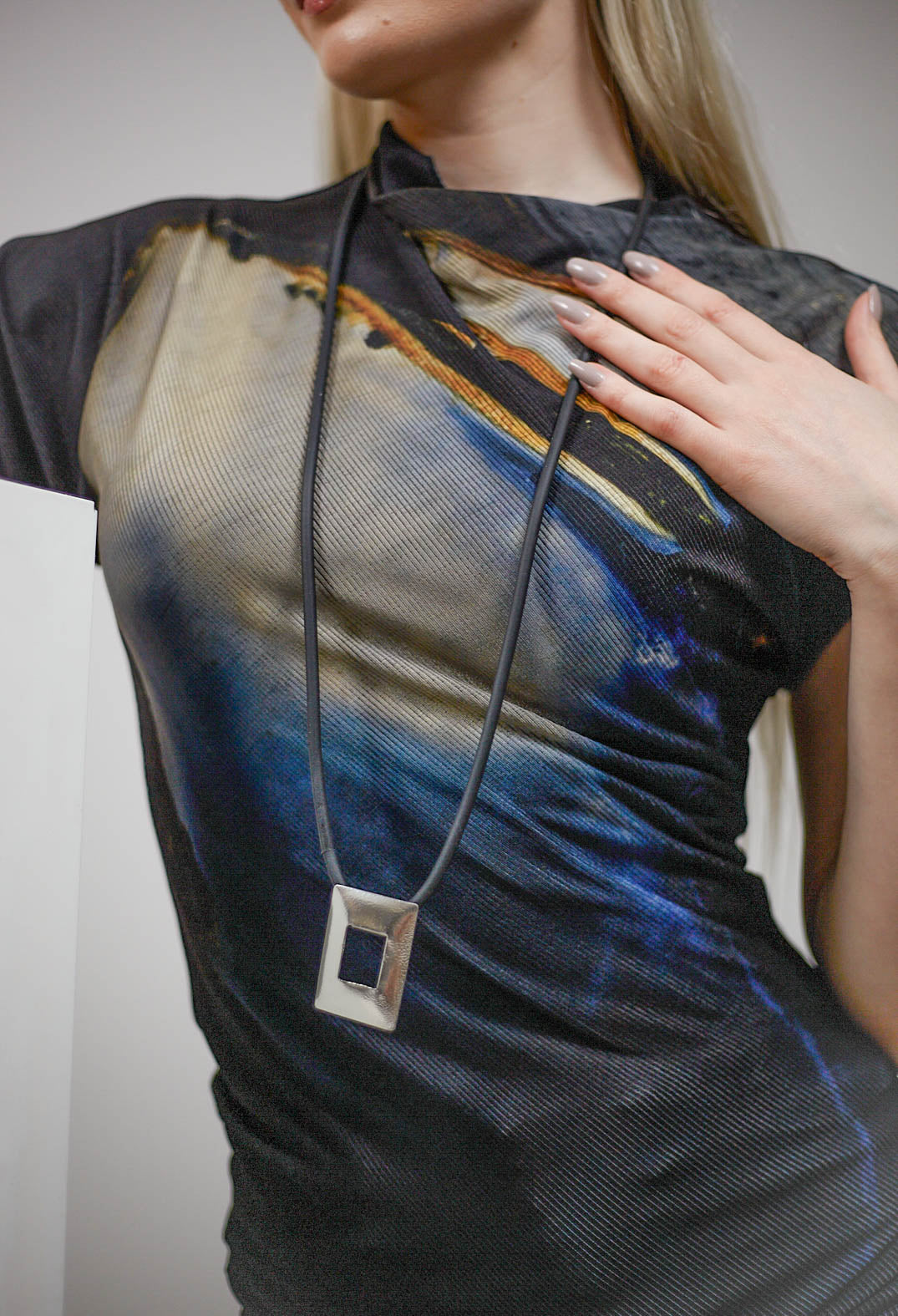 Rubber Necklace with Brass Pendant in Silver-Coloured