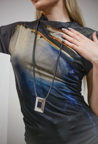 Rubber Necklace with Brass Pendant in Silver-Coloured