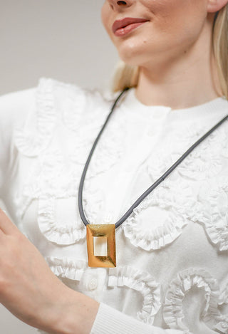 Rubber Necklace with Brass Pendant in Golden