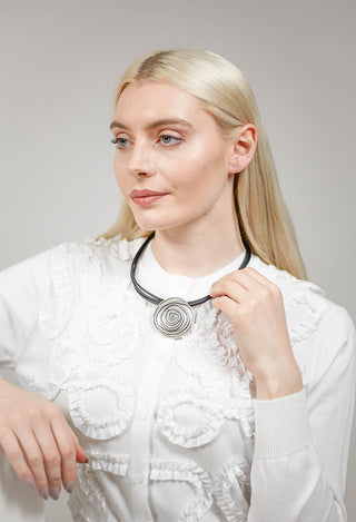 PVC Three Row Necklace with Swirl Zamak Pendant in Black