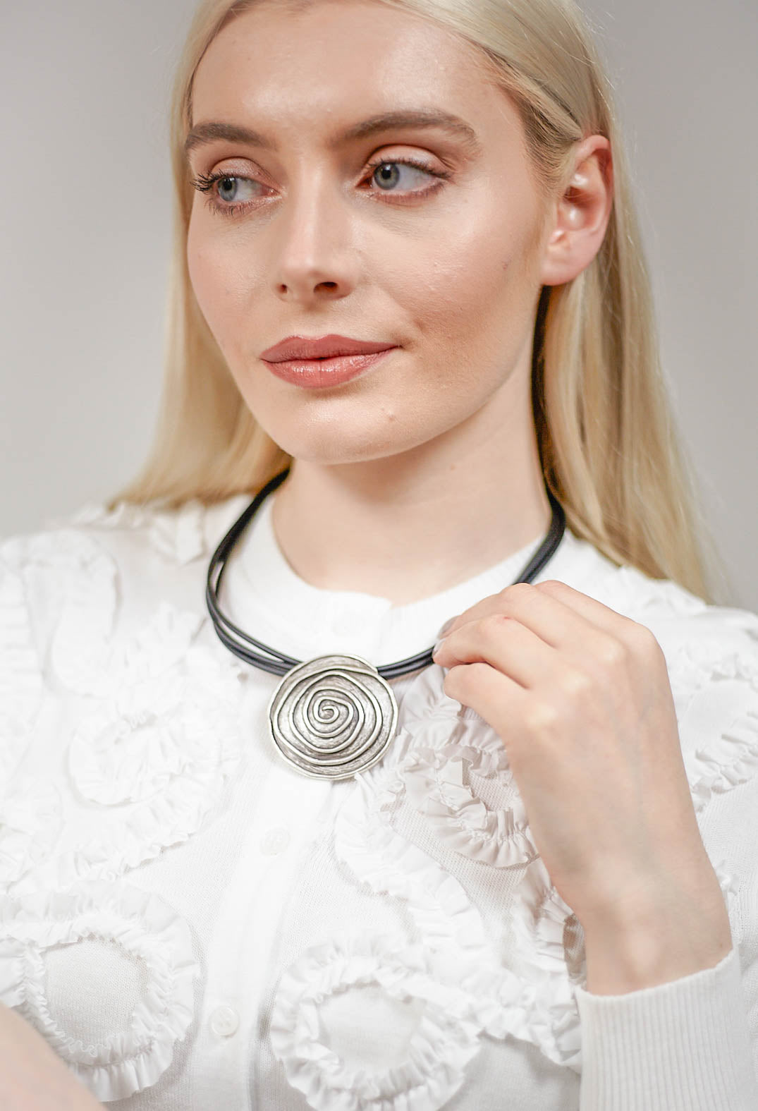 PVC Three Row Necklace with Swirl Zamak Pendant in Black