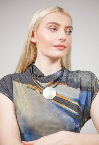 PVC Necklace with Silver Plated Zamak Pendant in Black