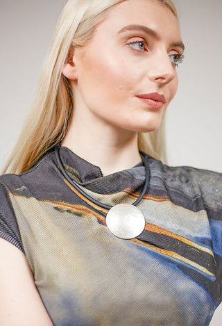 PVC Necklace with Silver Plated Zamak Pendant in Black