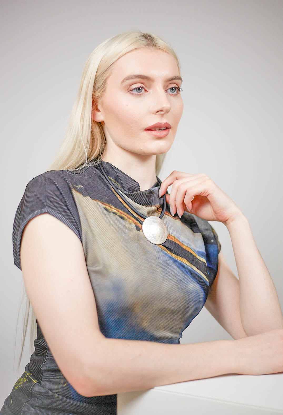 PVC Necklace with Silver Plated Zamak Pendant in Black