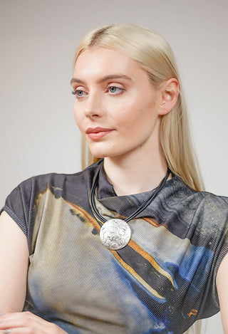 PVC Three Row Necklace with Carved Zamak Pendant in Black
