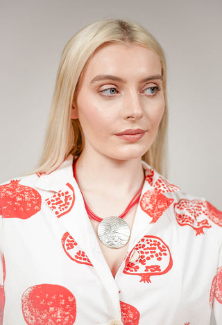 PVC Three Row Necklace with Engraved Zamak Pendant in Red