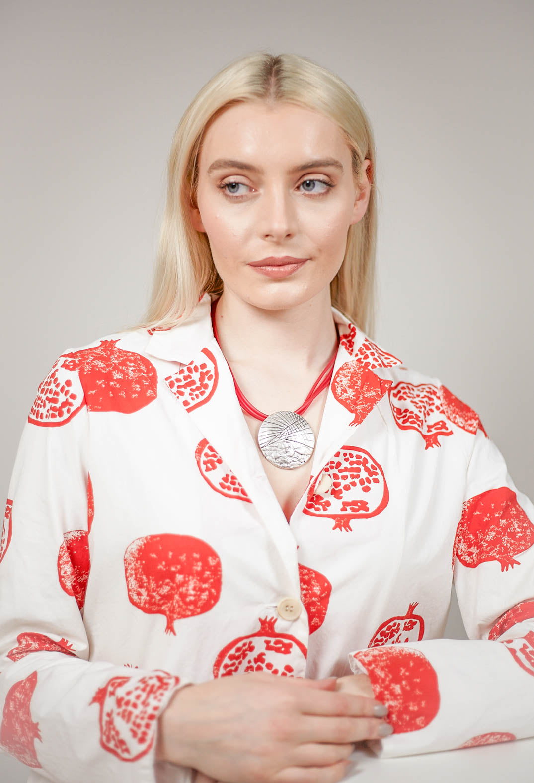 PVC Three Row Necklace with Engraved Zamak Pendant in Red