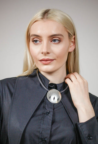 PVC Necklace with Brass Pendant in Grey Black
