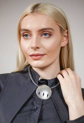 PVC Necklace with Brass Pendant in Grey Black