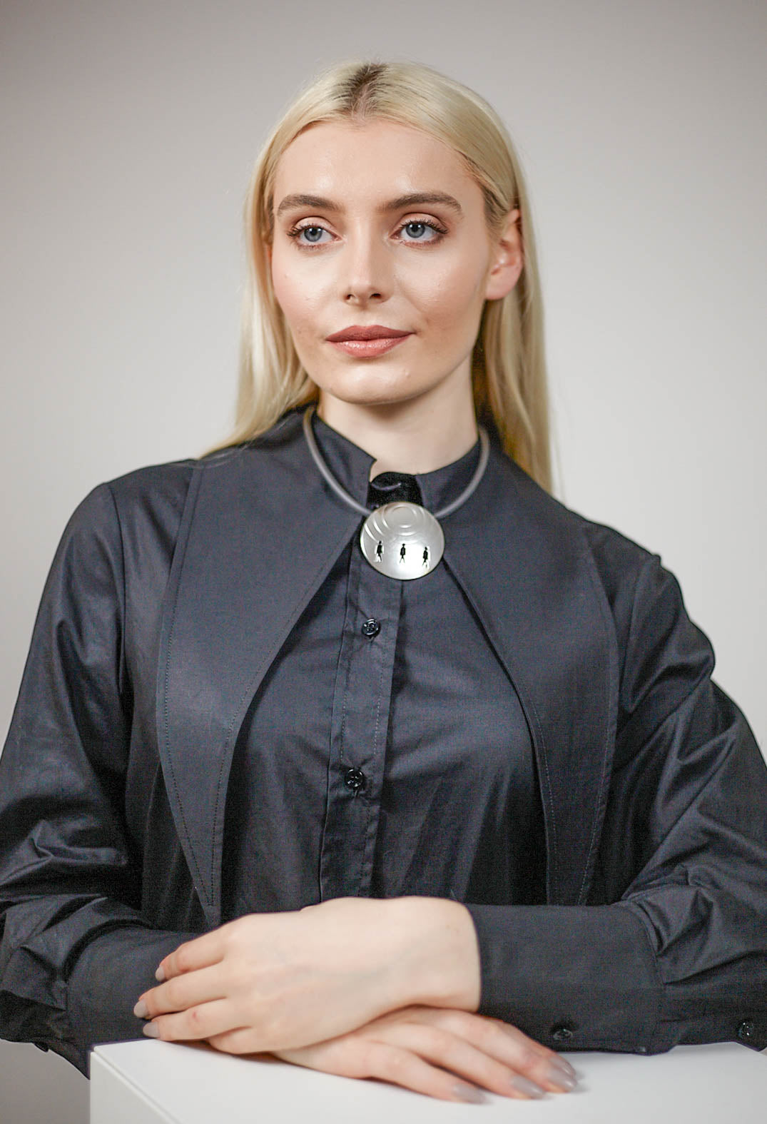 PVC Necklace with Brass Pendant in Grey Black