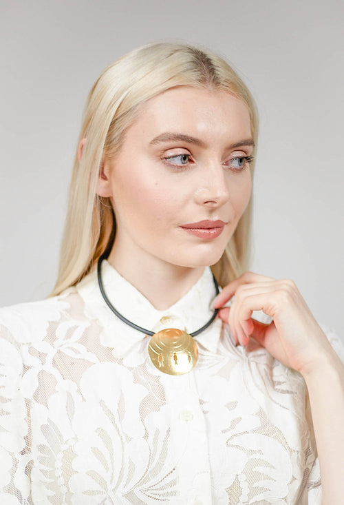 PVC Necklace with Brass Pendant in Black