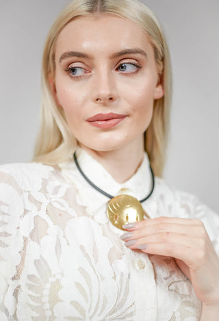 PVC Necklace with Brass Pendant in Black