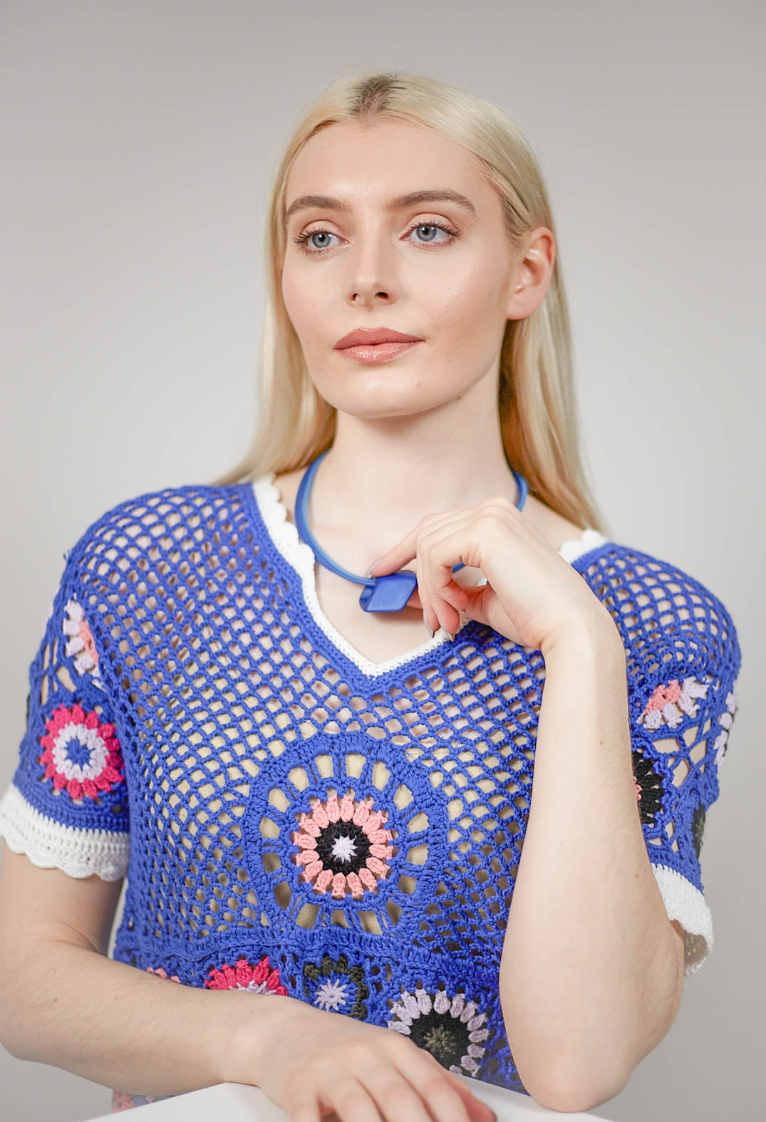PVC Choker with Resin Square Bead in Blue