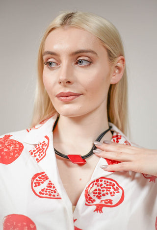 PVC Choker with Resin Square Bead in Black Red