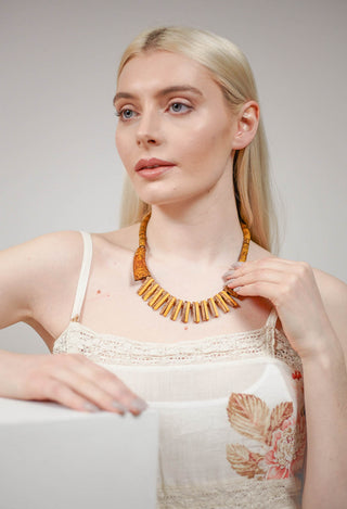 Spike Beaded Ceramics Necklace in Tobacco and Antique Brown
