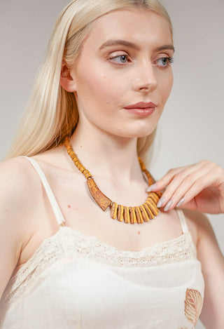 Spike Beaded Ceramics Necklace in Tobacco and Antique Brown
