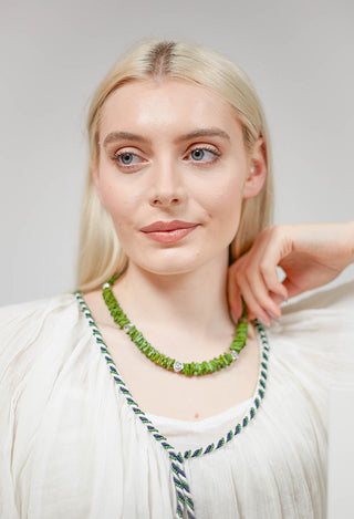 Snail Beaded Ceramics Necklace in Antique Green
