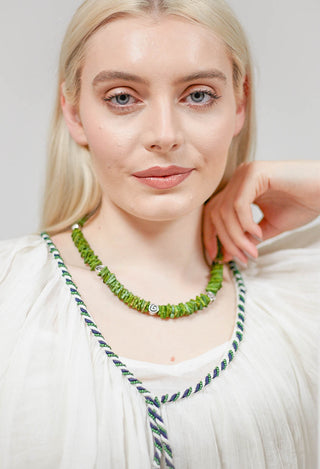 Snail Beaded Ceramics Necklace in Antique Green