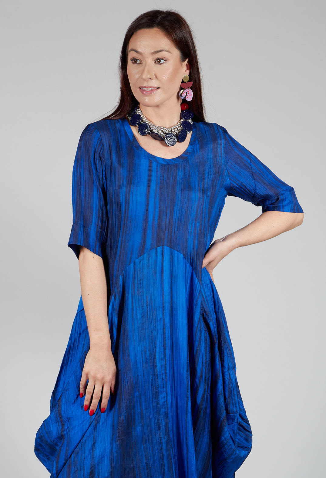 Miriam Dress Round Neck in Blue and Cobalt