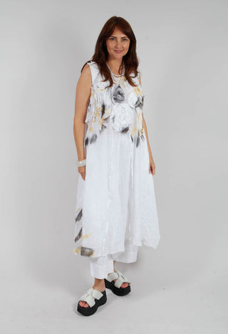 3D Flower and Print Dress in White