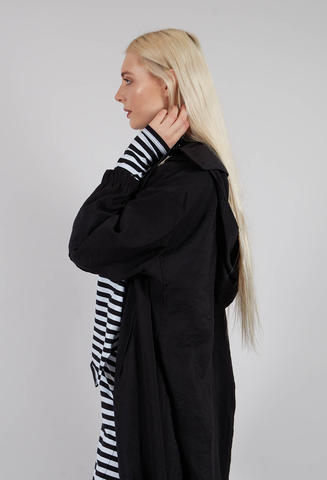 Long Stripe Coat in Black
