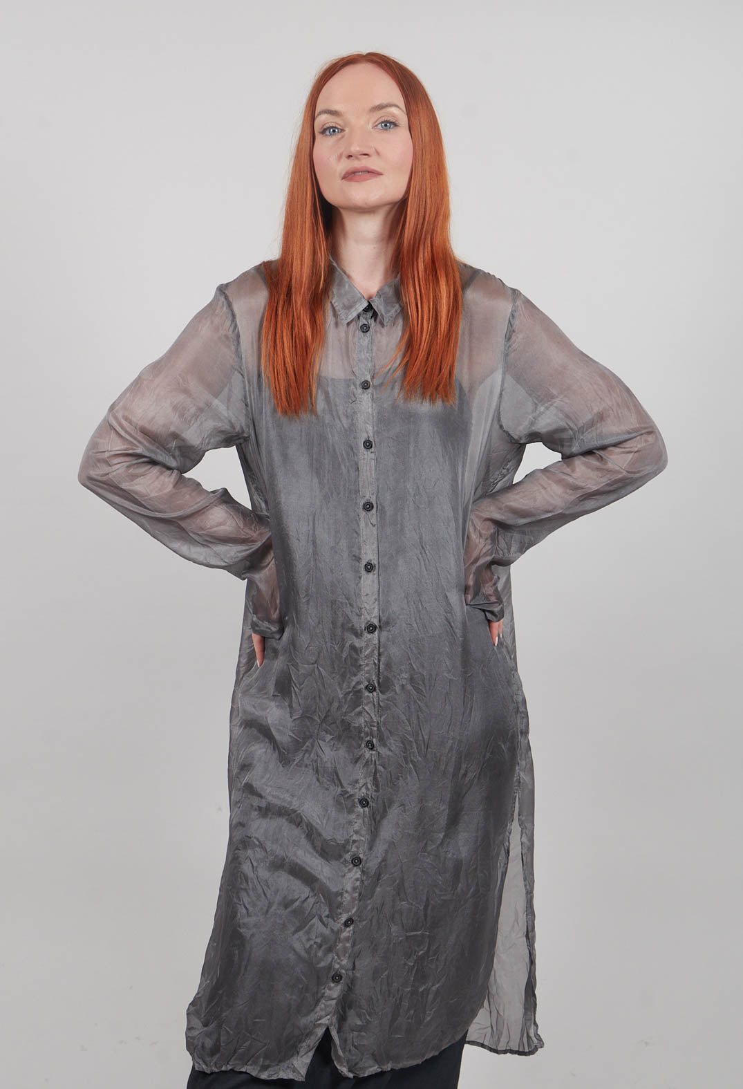 Silk Shirt Dress in Pencil Cloud