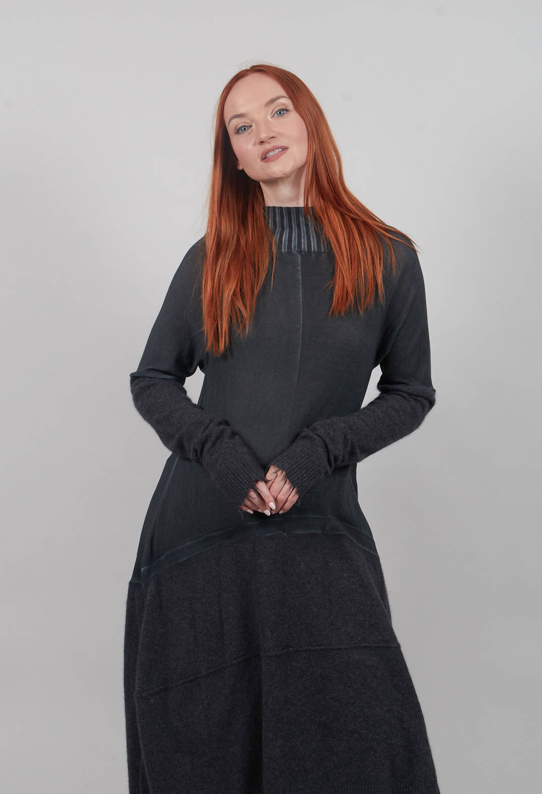 Raw Hemmed Dress in Coal