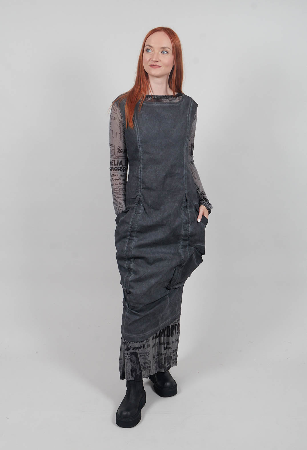 Dress with Bleached Stitching in Coal Cloud