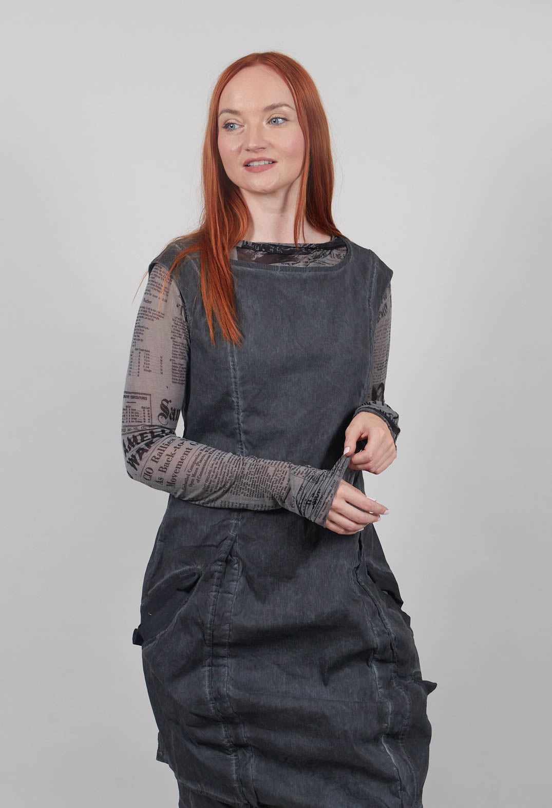Dress with Bleached Stitching in Coal Cloud