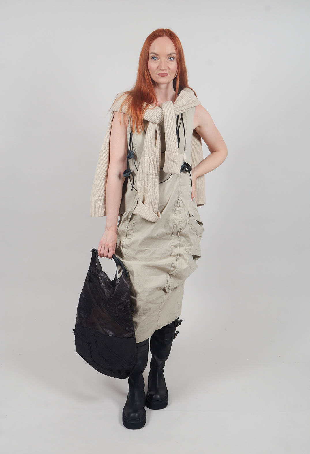 Dress with Bleached Stitching in Eraser