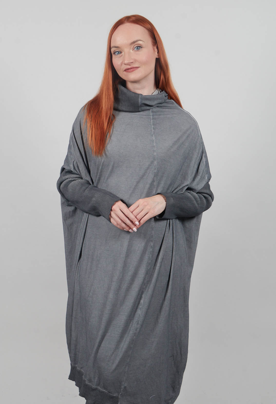 Draped Neckline Sweater Dress in Pencil Cloud