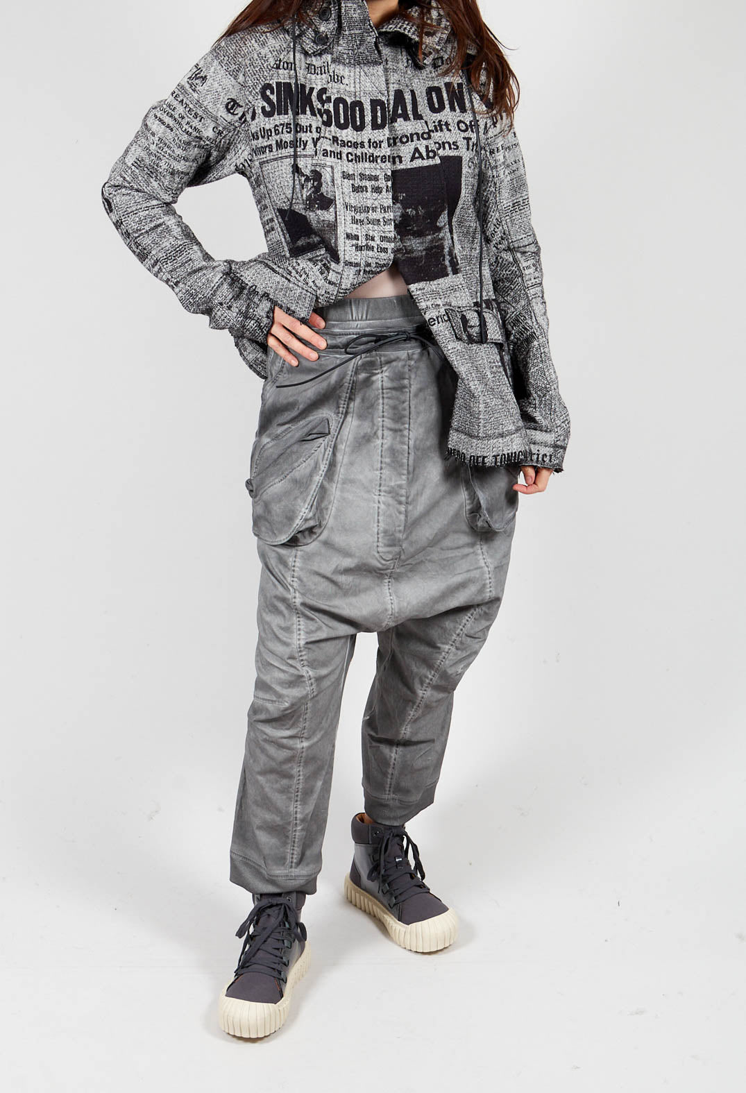 Trousers with Pull Toggle Waist in Pencil Cloud
