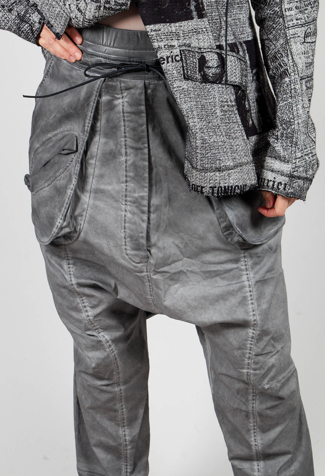 Trousers with Pull Toggle Waist in Pencil Cloud