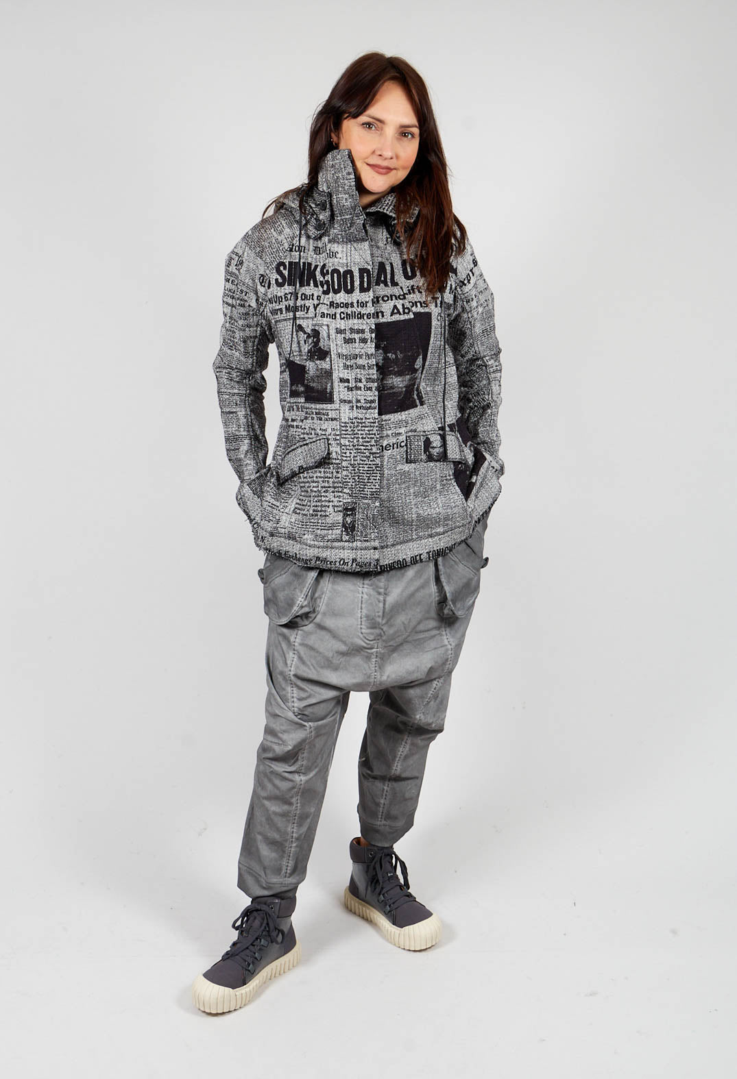 Trousers with Pull Toggle Waist in Pencil Cloud