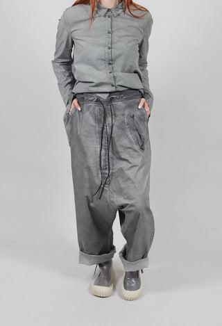 Extreme Drop Crotch Trousers with Pull Toggle Waist in Pencil Cloud