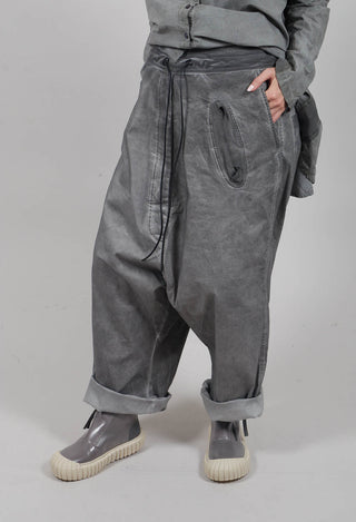 Extreme Drop Crotch Trousers with Pull Toggle Waist in Pencil Cloud