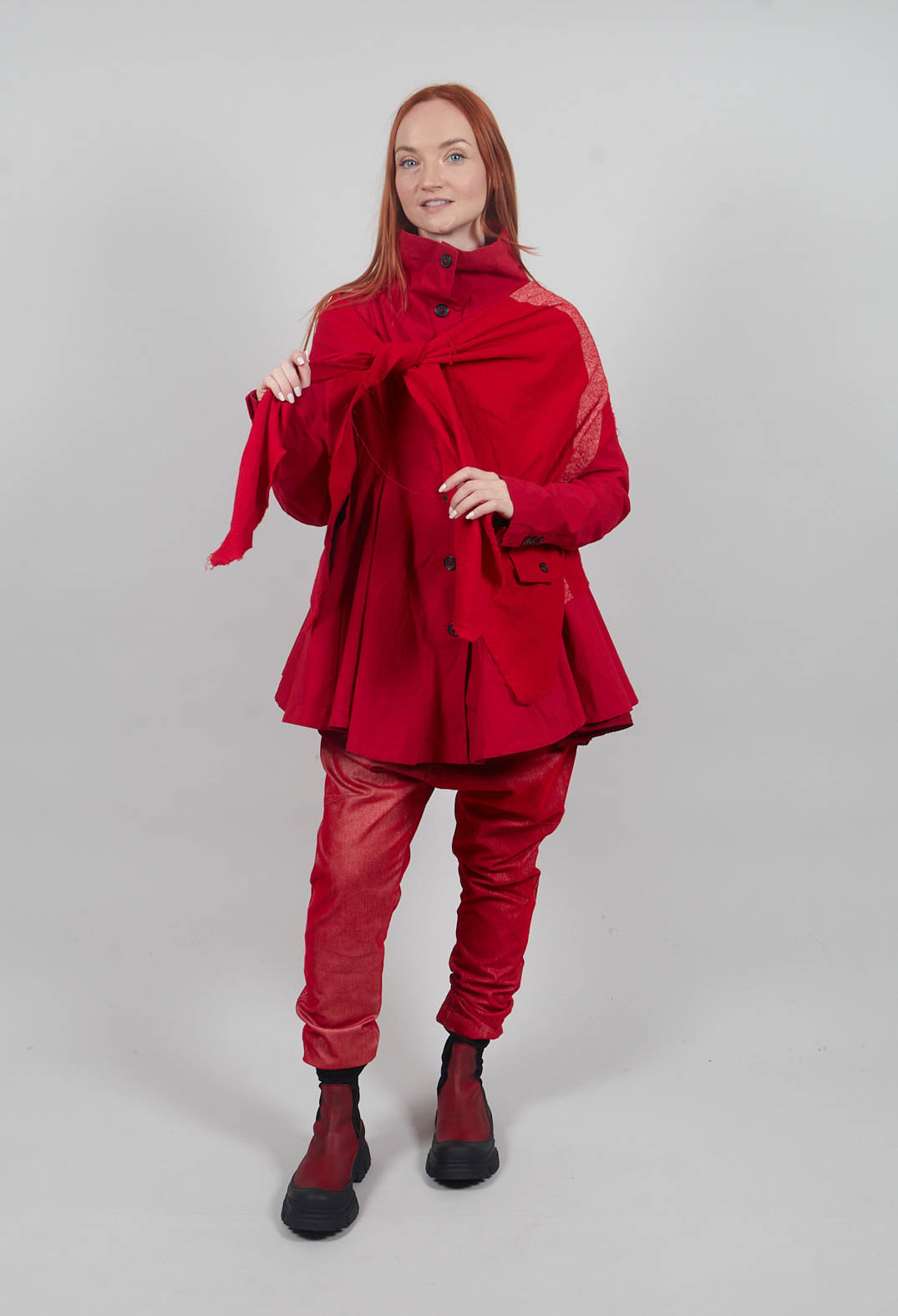 Low Rise Drop Crotch Trousers in Cardinal Flock