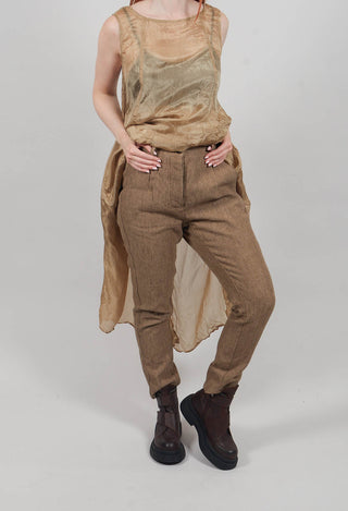 Crinkle Effect Trousers in Camel Mel