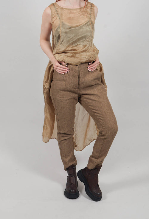 Crinkle Effect Trousers in Camel Mel