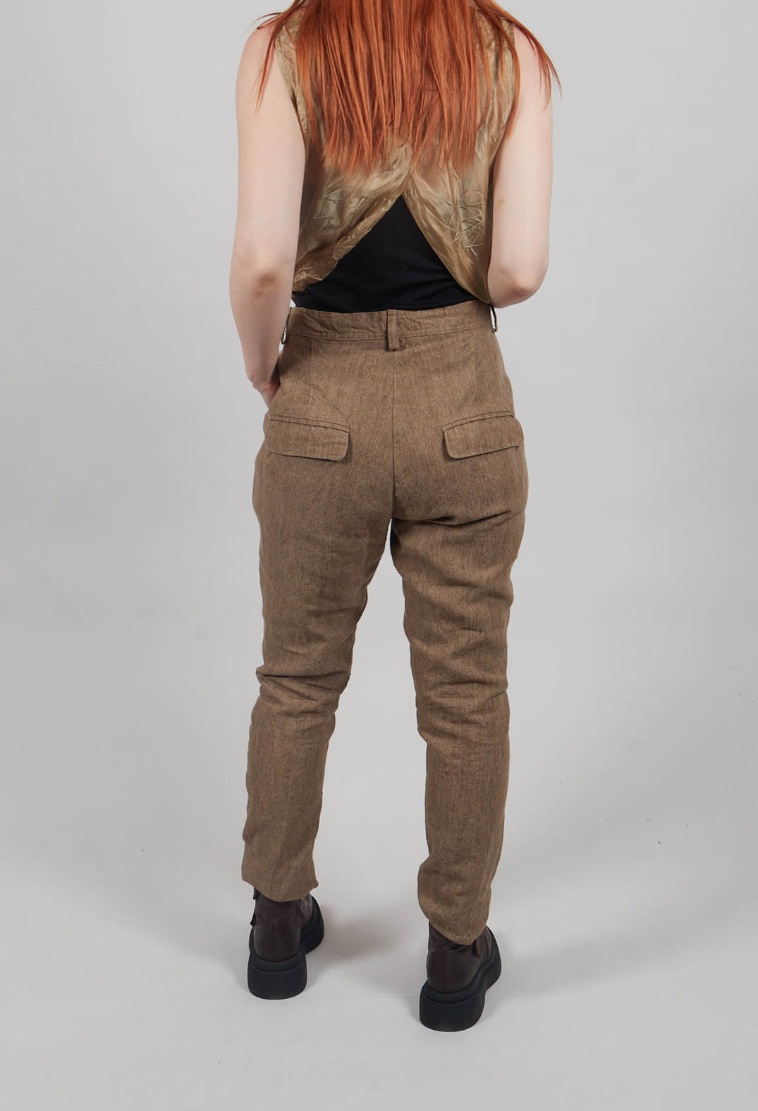 Crinkle Effect Trousers in Camel Mel