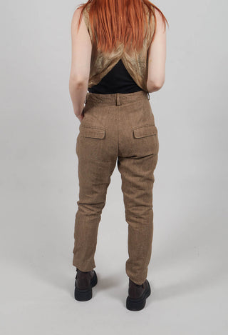 Crinkle Effect Trousers in Camel Mel