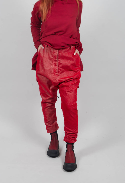 Low Rise Drop Crotch Trousers in Cardinal Flock
