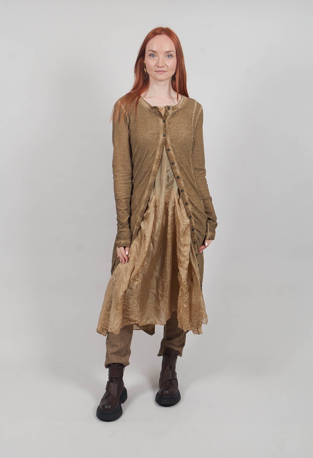 Sheer Sleeveless Dress in Camel Cloud