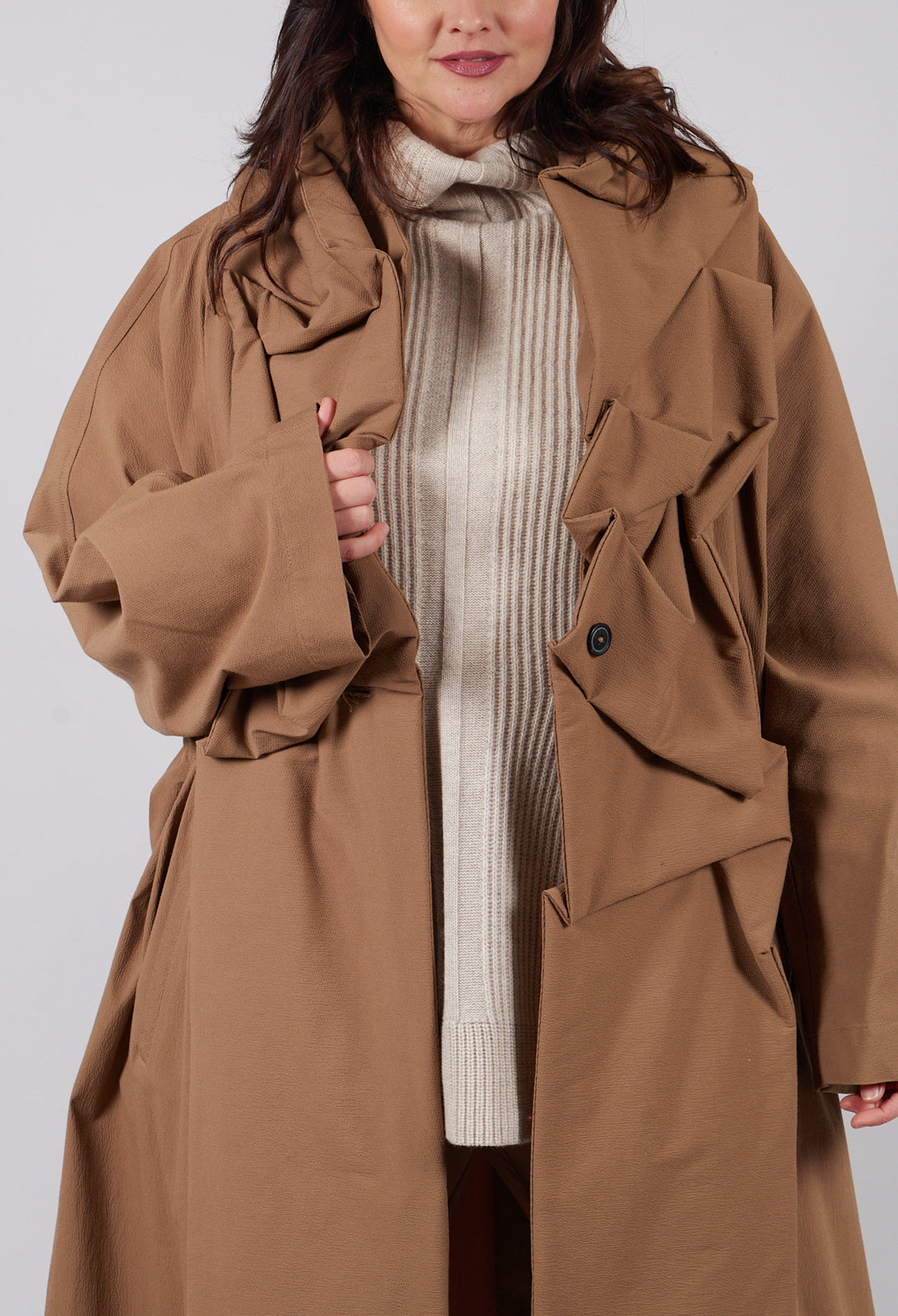 Gathered Coat in Camel