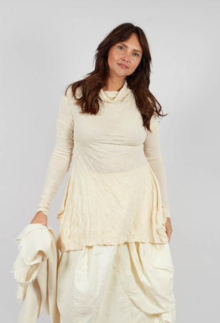 Roll Neck Crinkle Top in Bone